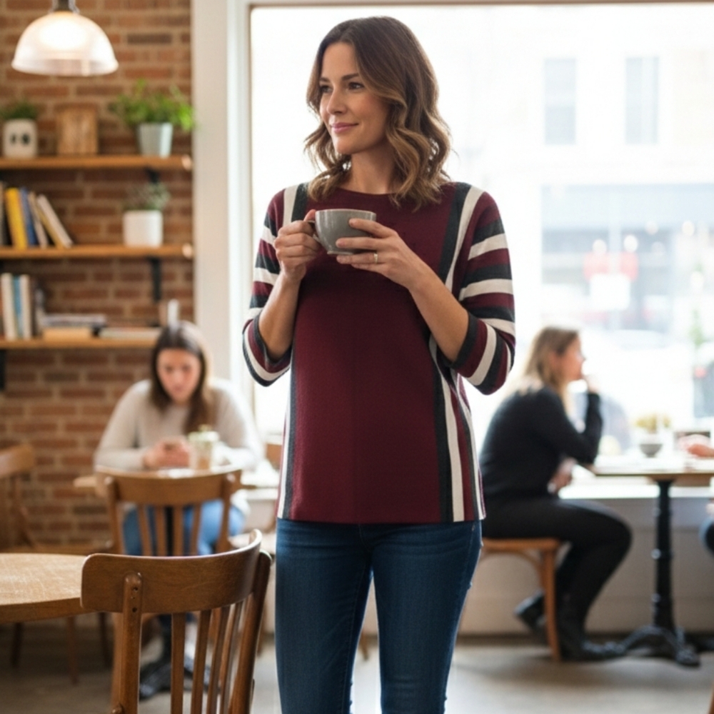 Cable & Gauge Burgundy and Gray Knit Top